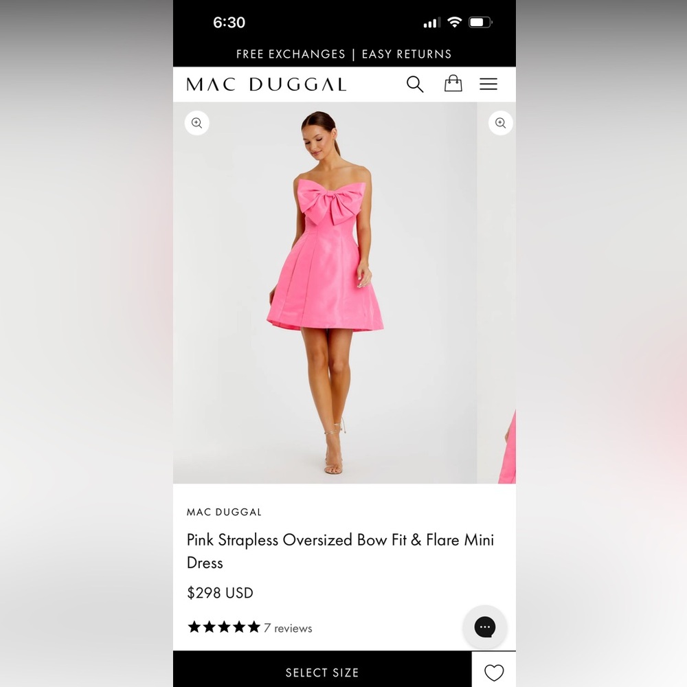 Macduggal strapless pink bow dress.